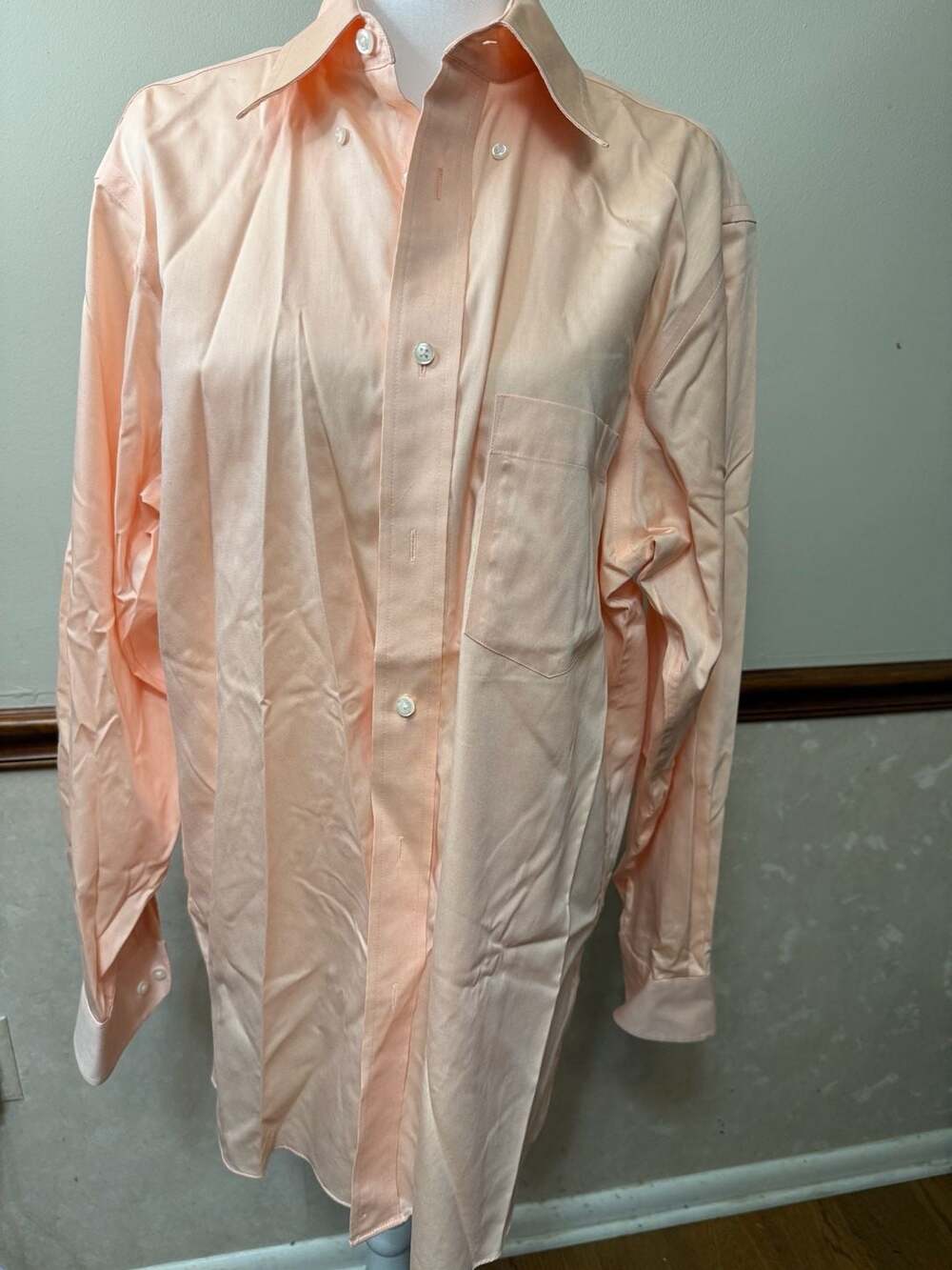 Eagle Shirtmakers Dress Shirt Size 15.5 32/33 Peach Regular Fit Non-Iron